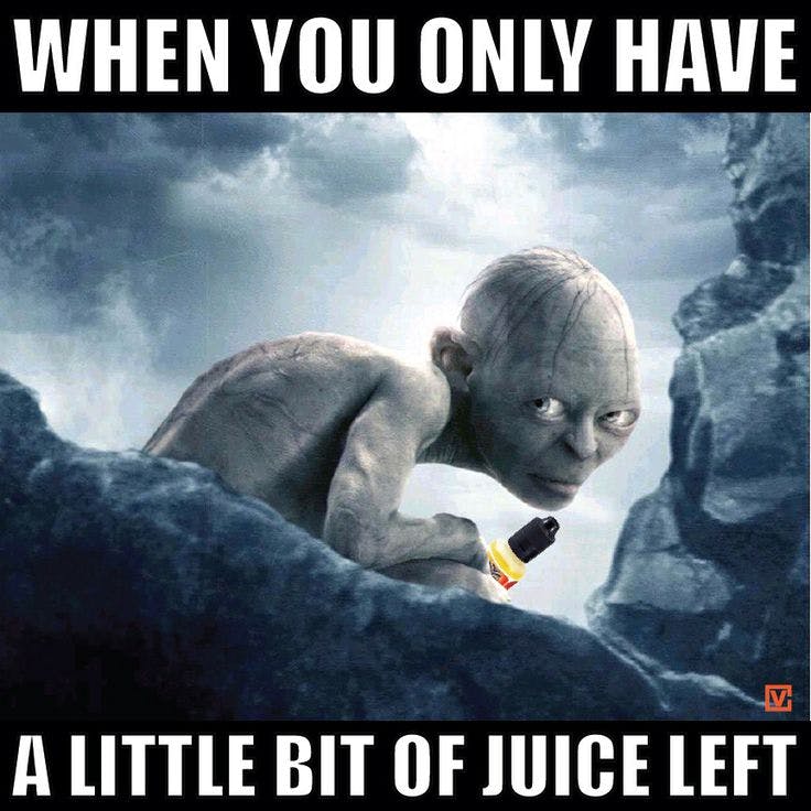 A vape meme of Gollum holding a vape juice bottle.