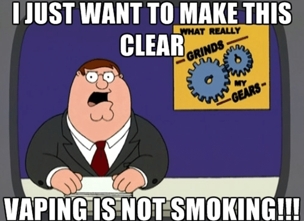 Family Guy vaping is not smoking meme.